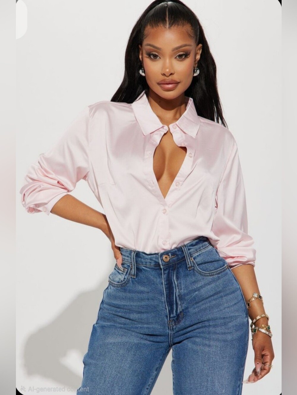 Fashion Nova Blush Pink Satin Button-Down Shirt